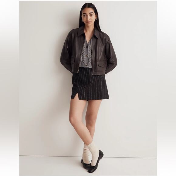 Madewell Wool-Blend Mini Skirt in Almost Black Pinstripe Size 8 - Picture 5 of 9